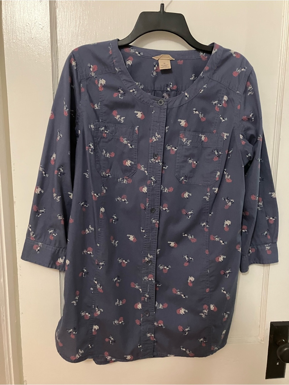 Duluth Trading 3/4 Sleeve Free Range Tunic Top Chicken Print Medium